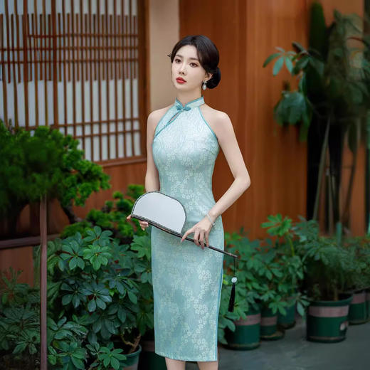 改良性感挂脖无袖蕾丝新中式旗袍ZA1901 商品图2