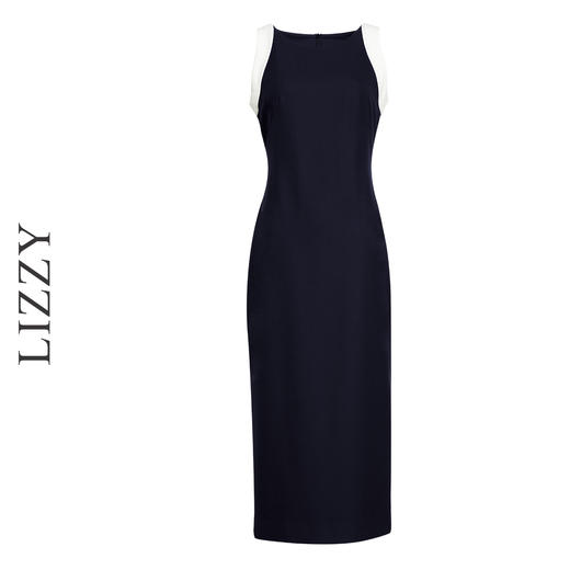 LIZZY 早秋简约优雅气质修身显瘦撞色拼接无袖包裙连衣裙8012 商品图7