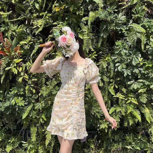 MAXRIENY2024年新款碎花氛围感蝴蝶结方领连衣裙显瘦连衣裙泡泡袖(货号:MS85DR001) 商品图0