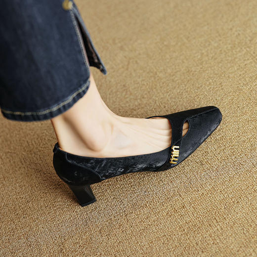 尖头粗高跟布羊皮，新中式复古浅口单鞋YCJX-H-A750 商品图2