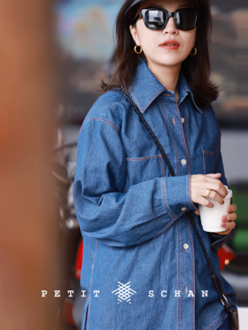 温柔且酷 纯棉水洗牛仔明线法式薄牛仔衬衫