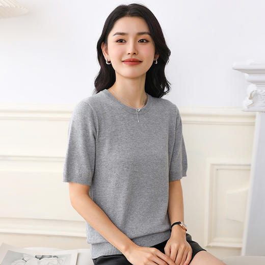 纤束马简约百搭圆领短袖T恤 YRT-705 商品图7