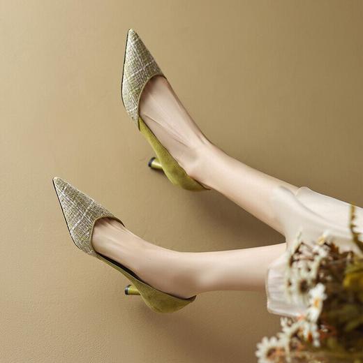 【预售5天】法式小香风尖头高跟鞋格子布法式气质名媛细跟单鞋YS&5662-1 商品图4