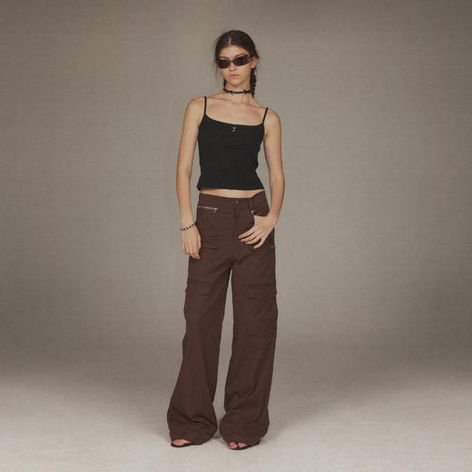 NUTH夏季宽松直筒拉链结构多口袋工装裤女 商品图3