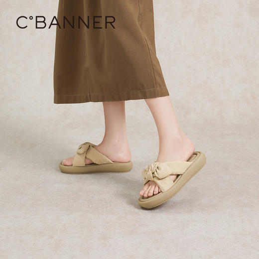 千百度蝴蝶结面包凉拖鞋女夏季厚底踩屎感拖鞋A24381006 商品图1