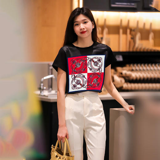 Avann印花缎面拼接丝光棉短袖 商品图4