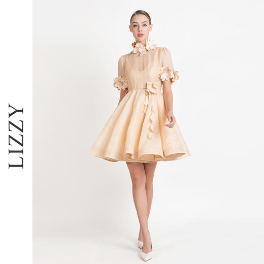 LIZZY 名媛千金宫廷风立体花丝麻仙女风连衣裙{配吊带}7989 商品图0