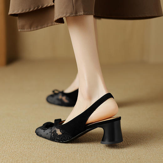 网纱拼接，包头后空粗跟凉鞋BXJ&403-1 商品图7