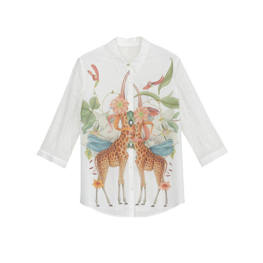 谜底印花衬衫七分袖女2024年夏款复古文艺原创拼接衬衣242MC0686 商品图4