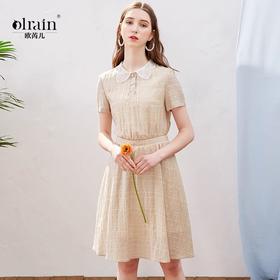 欧芮儿2019新款女装夏装polo领格子连衣裙女中长款收腰显瘦女裙子