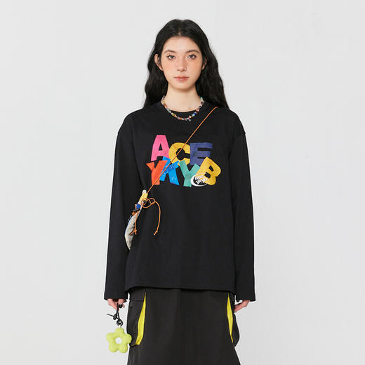 YKYB黄子韬 彩色字母胶带长袖T恤中性2025新款设计感宽松纯棉上衣 商品图0