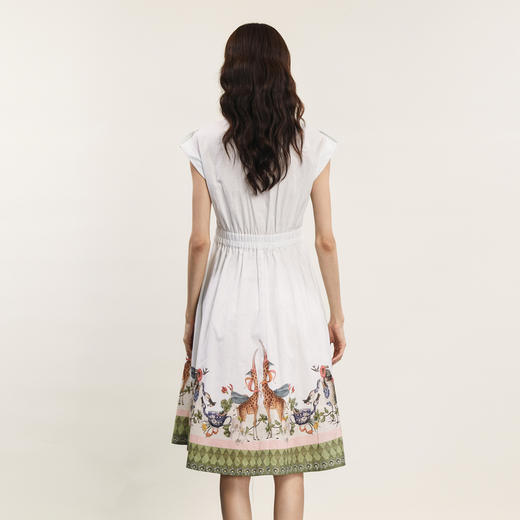 谜底下摆印花连衣裙2024年夏季新品文艺风V领收腰中长裙242ML0685 商品图2