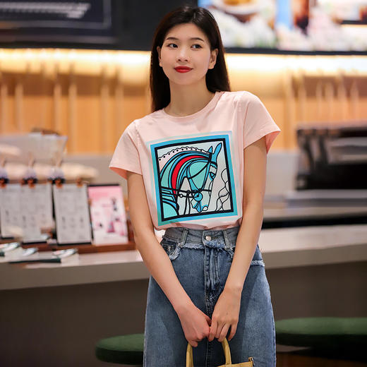 Avann印花缎面拼接丝光棉短袖 商品图2