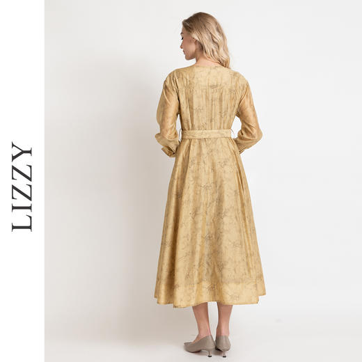 LIZZY法式优雅手绘印花工装风高级感气质V领大摆连衣裙8025 商品图3