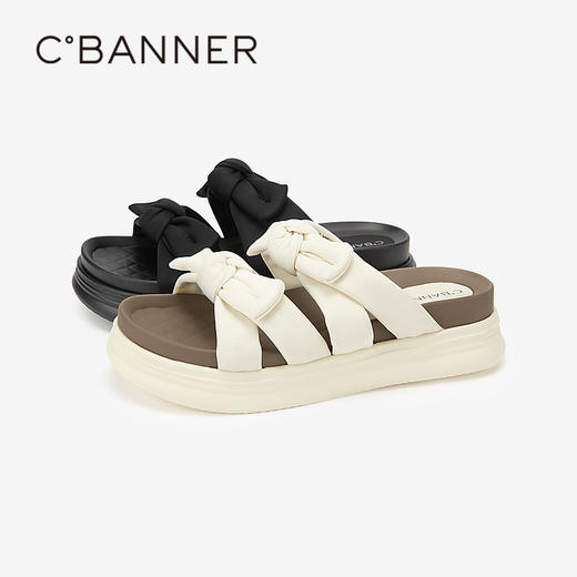 千百度蝴蝶结厚底踩屎感可外穿凉拖鞋女款夏季休闲半拖鞋A24381011 商品图1