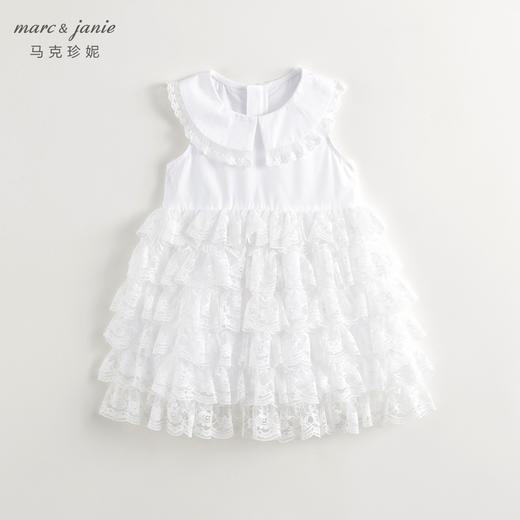 马克珍妮2024年夏装新款女童白色蕾丝网纱蛋糕连衣裙240665 商品图1
