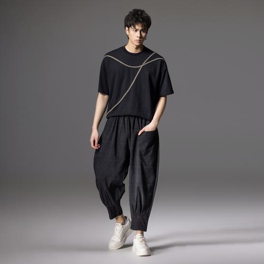 PINLI品立2024夏季新款暗纹束脚九分裤男士潮牌时尚宽松休闲裤子B242117088 商品图4
