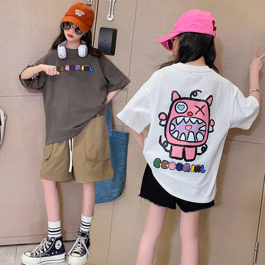 【时尚靓色，经典潮搭！】女童短袖T恤纯棉夏季新款休闲儿童，洋气女孩时尚中大童半袖t上衣潮-lm！ 商品图2