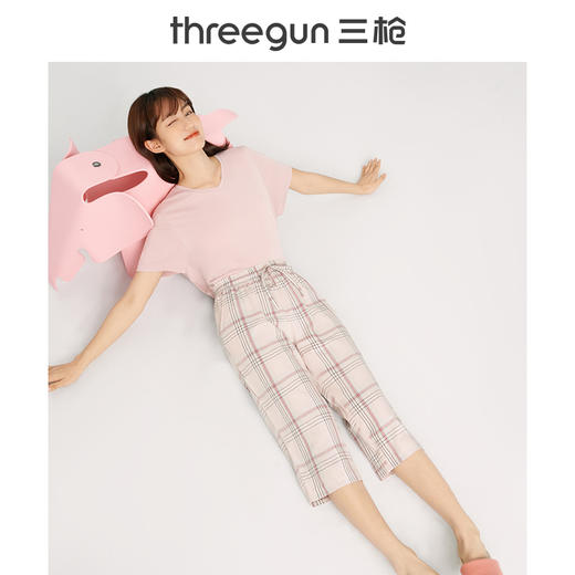 Threegun三枪 【纯棉】彩格女士家居中裤睡裤-61088B111 商品图5