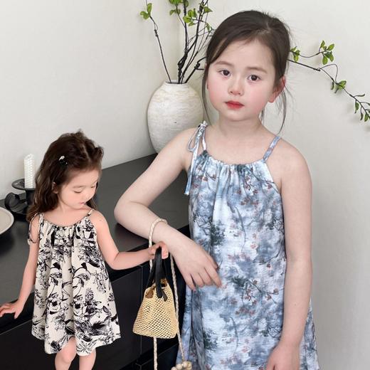 【家有女儿必入！39.9/2件】夏季新款女童连衣裙儿童中国风水墨洋气吊带裙薄款透气聚 商品图0