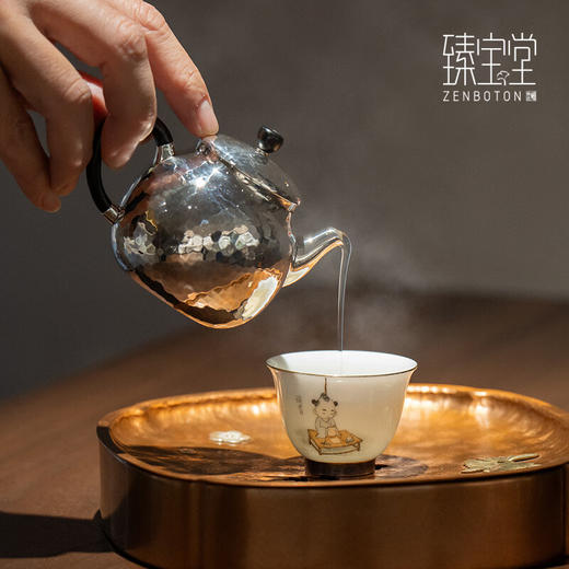 臻宝堂银壶999纯银泡茶壶足银纯手工锤纹经典匏尊小壶茶道家用高端茶具 匏尊(经典款) 容量约 150ml 重约118g 商品图4