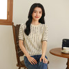 纤束马法式知性竖条纹短袖T恤 YRT-716 商品缩略图3