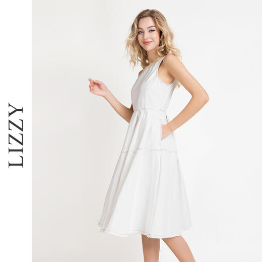 LIZZY时尚简约双明线减龄优雅无袖赫本风牛仔连衣裙8035 商品图3