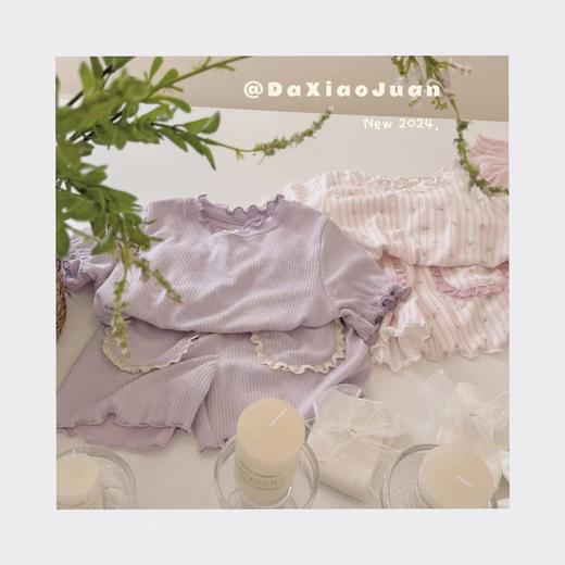 【花边设计，纯色简约好看！】A类花边纯色绵柔家居服套装，女童家居服夏季新款女宝睡衣-lm！ 商品图6