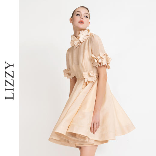 LIZZY 名媛千金宫廷风立体花丝麻仙女风连衣裙{配吊带}7989 商品图1