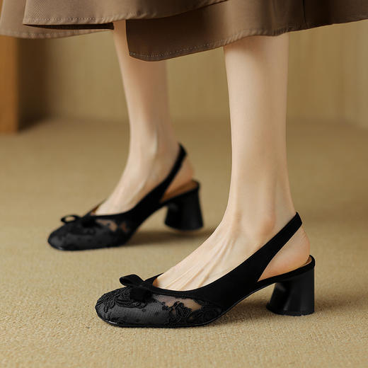 网纱拼接，包头后空粗跟凉鞋BXJ&403-1 商品图6