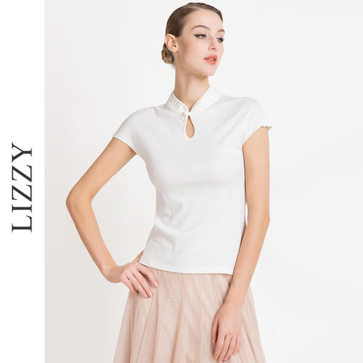 LIZZY 优雅时尚新中式国风盘扣立领百搭通勤上衣T恤8001 商品图0