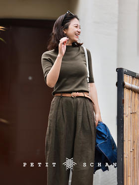 恰到好处 纯羊毛日本岛精无缝针织圆领短袖上衣修身打底衫