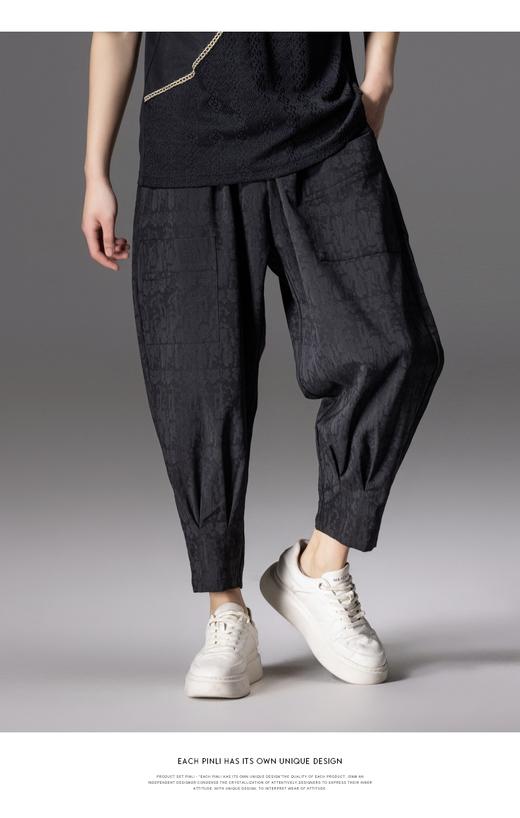 PINLI品立2024夏季新款暗纹束脚九分裤男士潮牌时尚宽松休闲裤子B242117088 商品图7