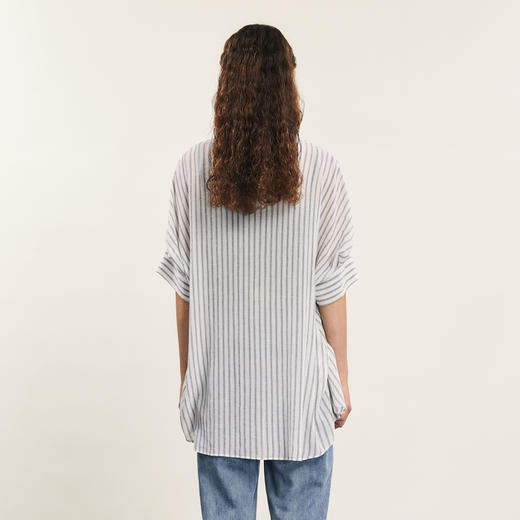 谜底大廓形衬衫分袖女2024夏季新品复古条纹慵懒风衬衣242MC0649 商品图2