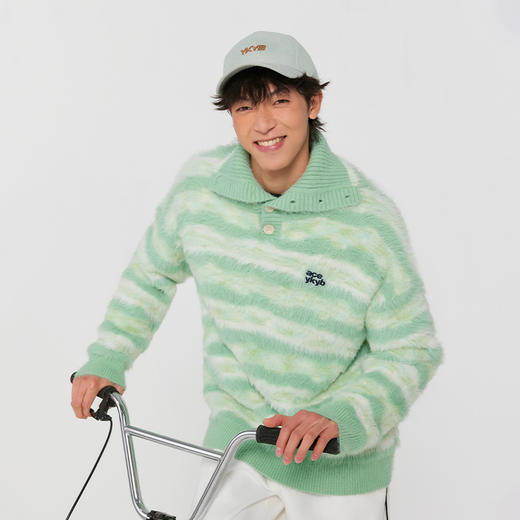 YKYB黄子韬新款2025宽松毛衣保暖多巴胺上衣休闲polo领条纹针织衫 商品图0