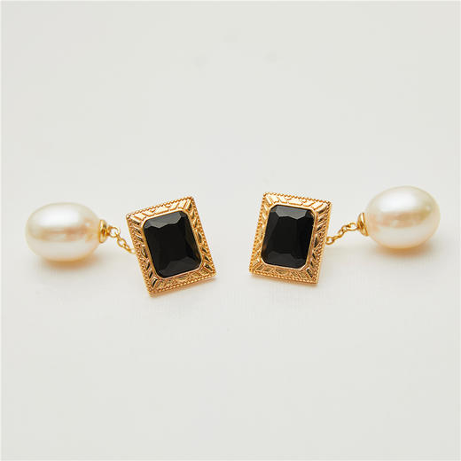 Pearl moments 925银天然淡水珍珠 黑玛瑙油画珍珠耳环【该商品不支持用券】 商品图2