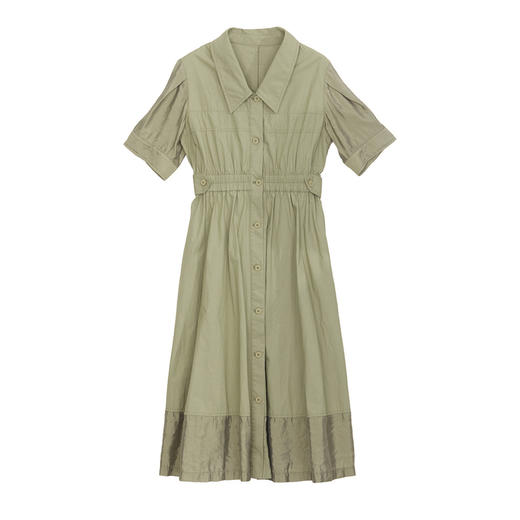 谜底连衣裙短袖2024年夏季新品通勤风收腰泡泡袖中长裙242ML0590 商品图4