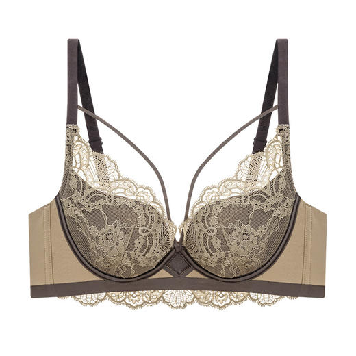 【U型美背文胸，露背不勒肉】蕾丝透气蜂巢杯内衣女套装，记忆软钢圈全罩杯文胸，莫代尔蚕丝桑里料胸罩-lm！ 商品图4