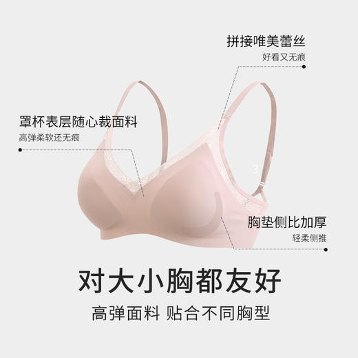 金三塔高弹桑蚕丝内里文胸宽松透气蕾丝无钢圈舒适无痕内衣女  NZFEA302 商品图1