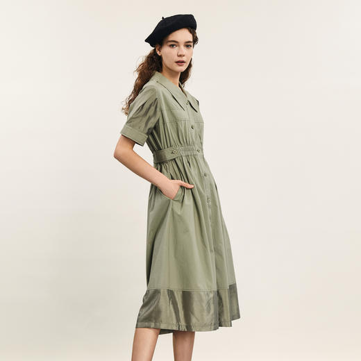 谜底连衣裙短袖2024年夏季新品通勤风收腰泡泡袖中长裙242ML0590 商品图1