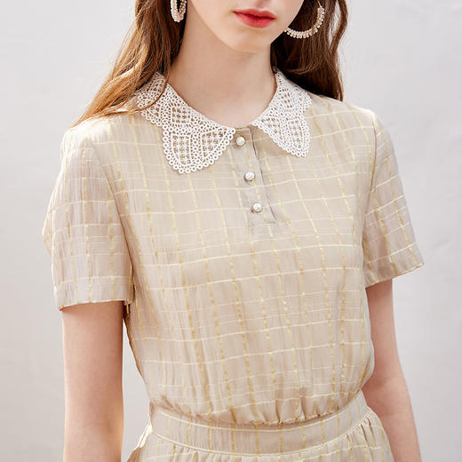 欧芮儿2019新款女装夏装polo领格子连衣裙女中长款收腰显瘦女裙子 商品图3