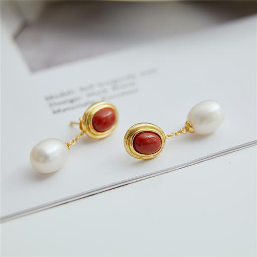 Pearl moments 南红 小团圆 椭圆珍珠耳线耳环（该商品不支持用券） 商品图2