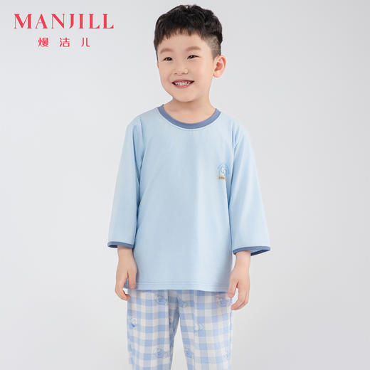 【商场同款】熳洁儿 儿童家居服春夏中袖长裤套装男童女童睡衣撞色格子24203610 商品图6