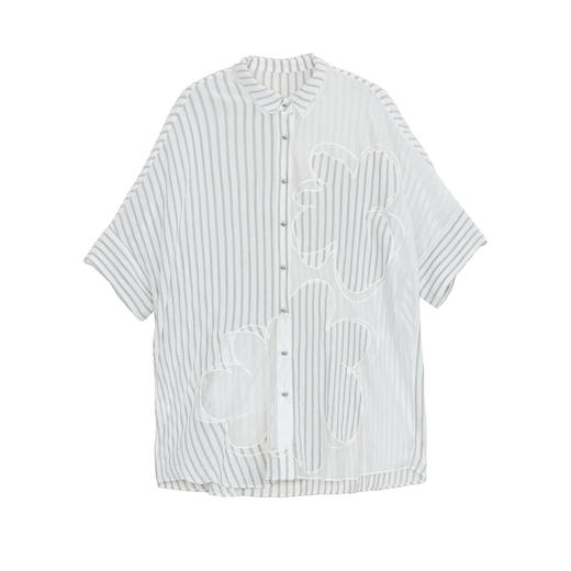 谜底大廓形衬衫分袖女2024夏季新品复古条纹慵懒风衬衣242MC0649 商品图4