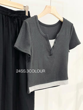 格雷系假两件T恤