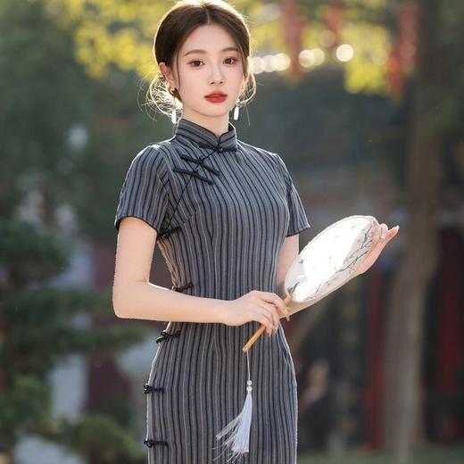 民国风旗袍复古老上海春季条纹YG2349 商品图2