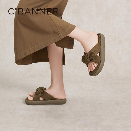 千百度蝴蝶结面包凉拖鞋女夏季厚底踩屎感拖鞋A24381006 商品图5