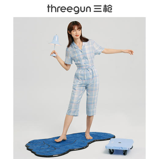 Threegun三枪 【纯棉】彩格女士家居中裤睡裤-61088B111 商品图1