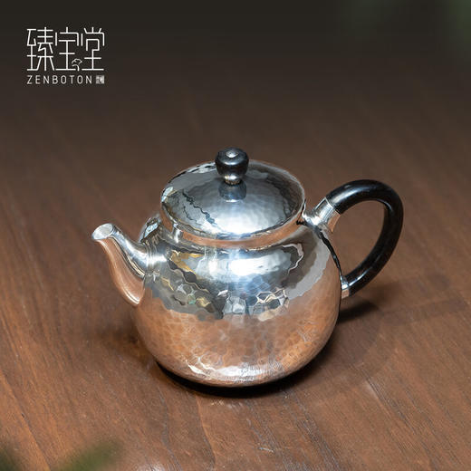 臻宝堂银壶999纯银泡茶壶足银纯手工锤纹经典匏尊小壶茶道家用高端茶具 匏尊(经典款) 容量约 150ml 重约118g 商品图1