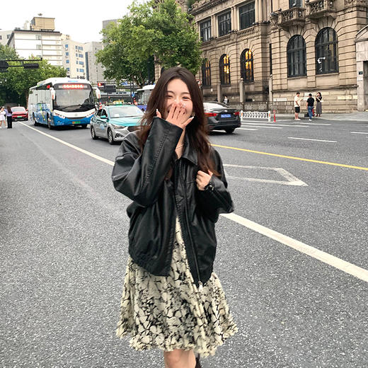 金蘑菇菇 Newtown落日时分/早秋主推系列！复古温柔感皮衣秋季短款 商品图3